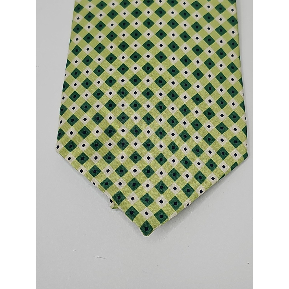 Vintage GAP Premium 100% Silk Necktie Green Gold Geometric Made in USA 57" x 4"